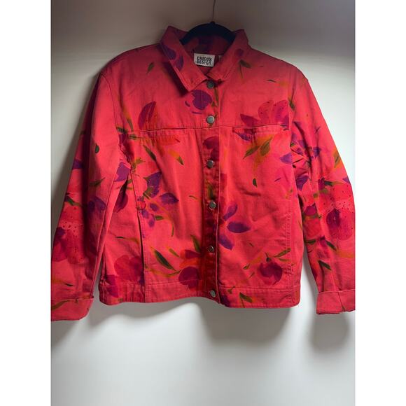 Chico’s Design Women’s Denim Blazer Jacket Sz 2 (8-10) Medium Red Spring Button - Picture 7 of 8